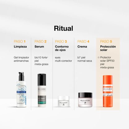 Bella Aurora Protector Solar Facial Antimanchas SPF 50+ | Protección Muy Alta UVA UVB IR Luz Azul | Control Brillos y Absorción Rápida | Piel Mixta y Grasa | Uso Diario | 50 ml