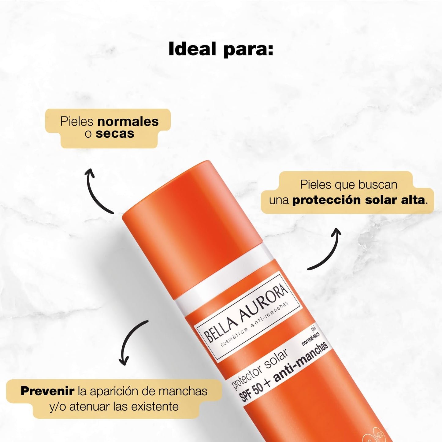 Bella Aurora Protector Solar SPF 50+ Facial Anti-Manchas Piel Normal Seca, 50 ml | Crema Protección del Sol Cara | Bloqueador Solar