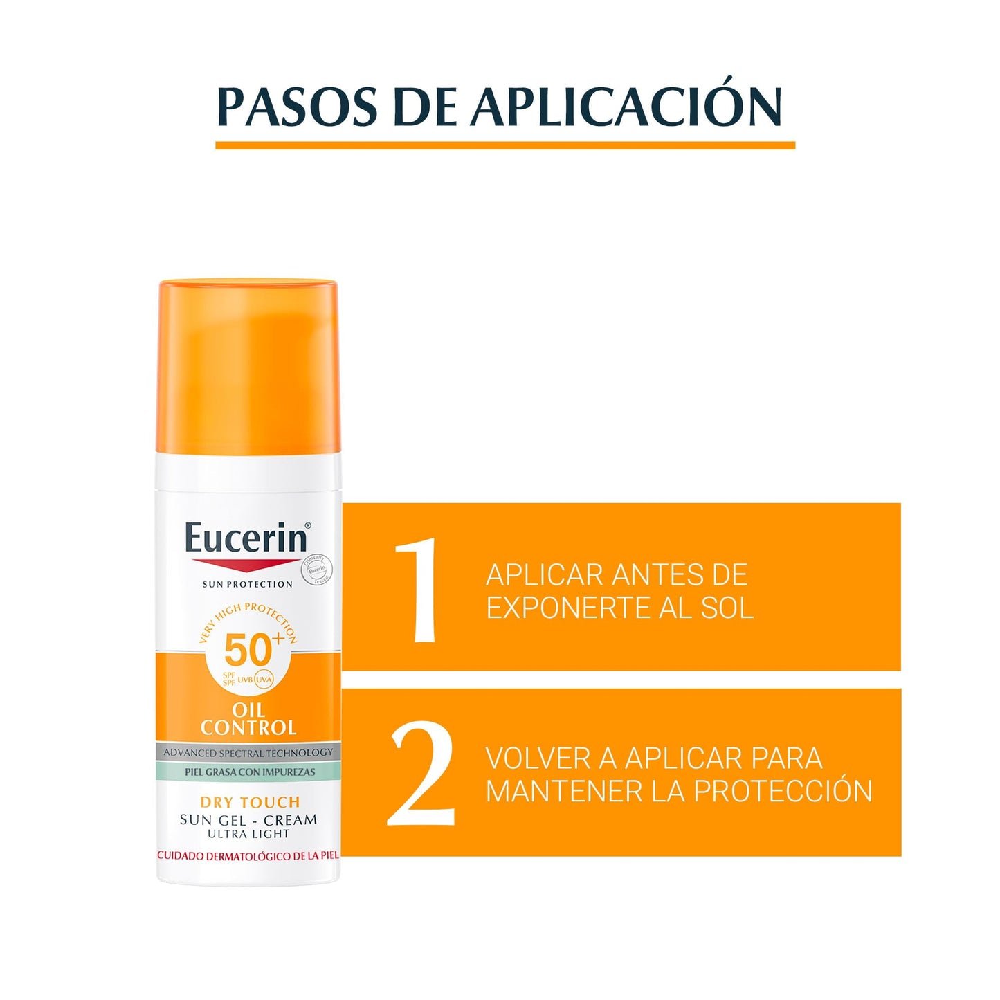 Eucerin Sun Gel Crema Oil Control Dry Touch FPS 50+ (50 ml), protección solar facial 50+ con filtros UVA/UVB, crema solar para piel grasa y propensa al acné, crema de sol con textura ultraligera