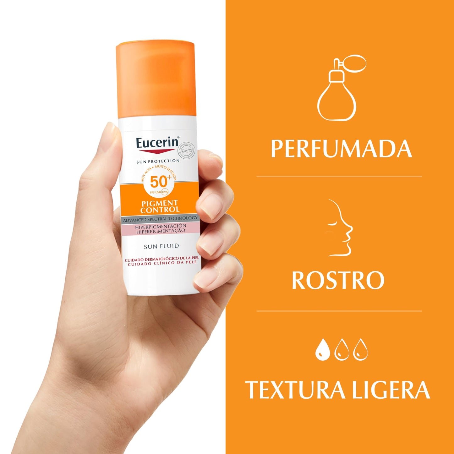 Eucerin Sun Face Pigment Control Fluid FPS 50+ (50 ml), crema facial solar FPS 50+ con filtros UVA/UVB, protección solar antimanchas y antipigmentación, crema de sol para todo tipo de pieles