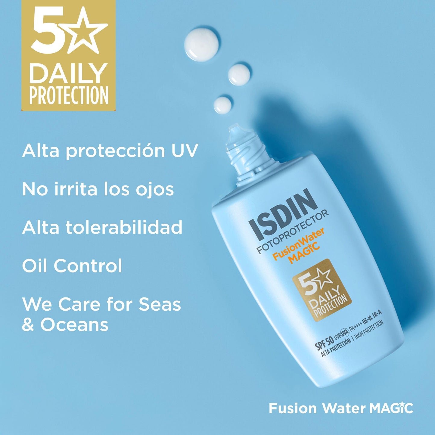 ISDIN Fotoprotector Fusion Water MAGIC SPF 50, Protector Solar Facial De Uso Diario Ultraligero Y Absorción Inmediata, Crema Solar Que Protege Frente Al Daño Solar Con Tecnología Full Spectrum -50 ml
