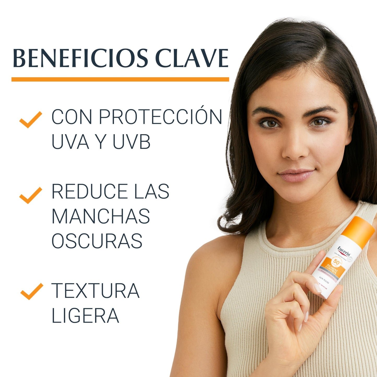 Eucerin Sun Face Pigment Control Fluid FPS 50+ (50 ml), crema facial solar FPS 50+ con filtros UVA/UVB, protección solar antimanchas y antipigmentación, crema de sol para todo tipo de pieles